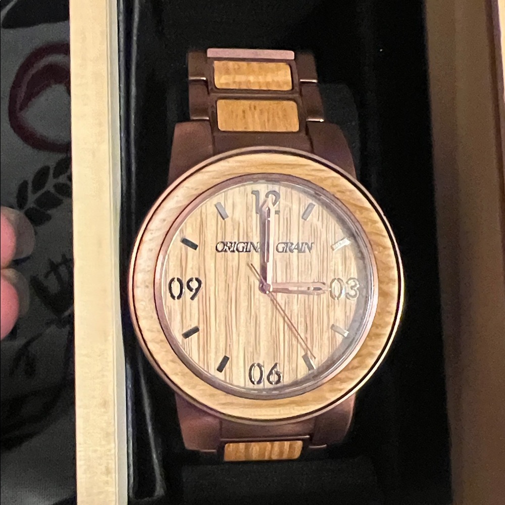 Original Grain Two Tone Whiskey Barrel Watch Stainless Steel with Wood Inlay